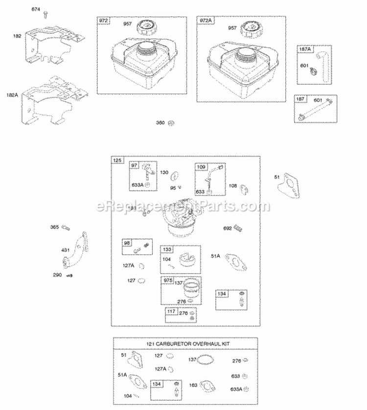 Carburetor Carbutetor Overhaul Kit Fuel Supply Diagram and Parts List for 094032-0123-B1  Briggs and Stratton Engine